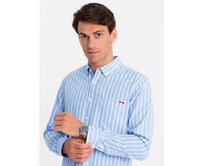 Pánská košile REGULAR FIT v bílých proužcích s kapsičkou modrá Světle modrá, S