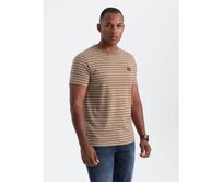 Pánské pruhované tričko s nášivkou Ombre Design hnědobílé Bílá, S