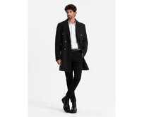 Pánský dvouřadový kabát s ozdobnými knoflíky černý Černá, XL