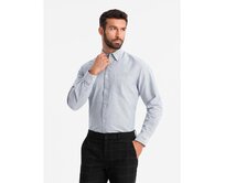 Elegantní pánská oxfordská košile s výšivkou a kapsou světle šedá Šedá, S