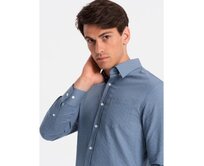 Pánská SLIM FIT košile z ozdobné tkaniny s kapsičkou modrá Modrá, S
