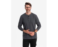 Pánský dlouhý rukáv s knoflíky u krku z vaflového úpletu grafitový Tmavě šedá, S