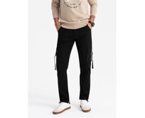 Pánské cargo kalhoty STRAIGHT LEG s pruhy na kapsách černé Černá, L