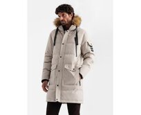 Pánská dlouhá teplá bunda parka s kapucí - béžová V5 Béžová, M