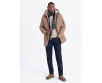 Pánská klasická dlouhá bunda parka sherpa - béžová V1 Béžová, S