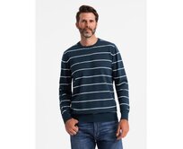 Pánský ležérní svetr s vodorovnými pruhy - tmavě modrý Námořnická modrá, S