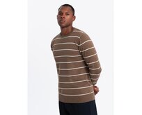 Pánský ležérní svetr s vodorovnými pruhy - hnědý Hnědá, S