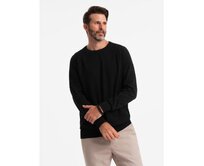 Pánský svetr s žebrovanými rukávy - černý Černá, S