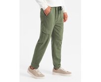 Pánské pletené tepláky s nákladovými kapsami - olivové Olivová, S