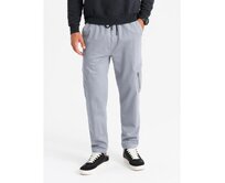 Pánské pletené tepláky s nákladovými kapsami - světle šedé Šedá, S