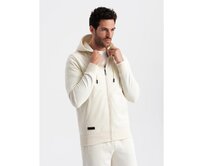 Pánská bavlněná mikinová souprava BASIC rozepínací mikina + tepláky - krémová Krémová, XXL