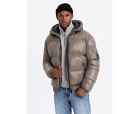 Pánská teplá péřová bunda se střihem - tmavě béžová Béžová, M