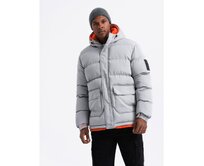 Pánská sportovní teplá bunda s dvojitou kapucí - šedá Šedá, S