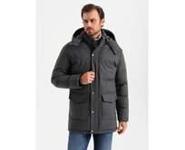 Pánská dlouhá teplá bunda parka s vlnou - černá melanž V2 Černá, S