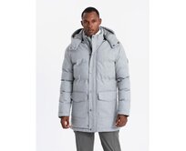 Pánská dlouhá teplá bunda parka s vlnou - světle šedá melanž V3 Šedá, S