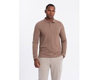 Pánská strukturovaná polokošile s dlouhým rukávem a nášivkou - hnědá V4 Hnědá, S