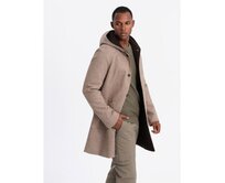 Pánský melanžový dlouhý kabát s kapucí - šedý V1 Námořnická modrá, S