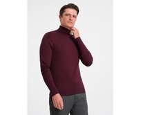 Jednobarevný pánský svetr s rolákem s viskózou – bordó V4 OM-SWTN-0101 Červená, S