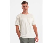 Pánské bavlněné tričko s jemnou výšivkou - krémové V2 Bílá, S