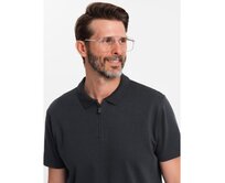 Pánská melanžová polokošile s pruhovaným límcem - černá V1 OM-POSS-0109 Černá, S