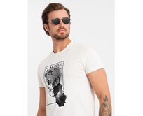 Pánské bavlněné tričko s jemnou výšivkou - krémová V2 Bílá, S