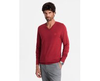 Elegantní pánský svetr s výstřihem do V - tmavě modrý V22 Červená, S