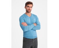 Elegantní pánský svetr s výstřihem do V - tmavě modrý V22 Světle modrá, S