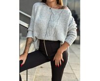 Dámský svetr ELR022 - béžový Šedá, Univerzální