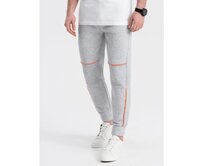 Pánské tepláky s kontrastním prošíváním - šedá melanž V3 Šedá, S