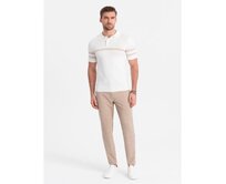 Pánské kalhoty klasického střihu v jemné kostkované barvě - pískové V2 OM-PACP-0187 Písková, S