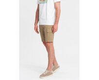 Jednobarevné pánské kraťasy s cargo kapsami - pískové V1 OM-SRCG-0133 Písková, S