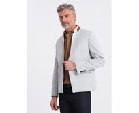 Pánské melanžové sako z melíru se stojáčkem - šedý melír V4 OM-BLZB-0131 Šedá, S