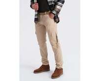 Pánské cargo kalhoty STRAIGHT LEG s pruhovanými kapsami - pískové V2 OM-PACG-0197 Písková, S