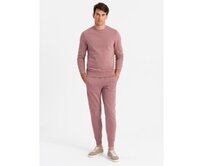 Pánská bavlněná mikinová souprava BASIC mikina bez kapuce + tepláky - tmavě růžová V4 Růžová, L