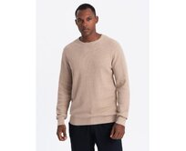 Pánský melanžový strukturovaný pletený svetr - pískový V3 Písková, XXL