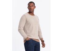 Pánský pletený svetr RELAXED FIT se vzory - světle hnědý V3 Hnědá, S