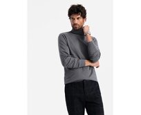 Jednobarevný pánský pletený rolák s viskózou - šedý melír V2 Šedá, S