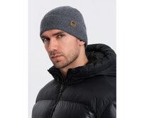 Pánská pletená čepice s nášivkou - šedá melanž V2 Šedá, Univerzální