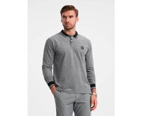 Pánská melanžová polokošile s dlouhým rukávem a výšivkou - černá melanž V1 Černá, S