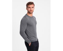 Klasický pánský svetr BASIC s kulatým výstřihem z viskózy - šedý melír V1 Šedá, XL