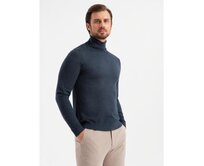 Pletený pánský svetr RELAXED FIT se vzory - tmavě modrý V1 Námořnická modrá, XXL