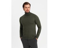 Pletený pánský svetr RELAXED FIT se vzory - tmavě modrý V1 Námořnická modrá, XL