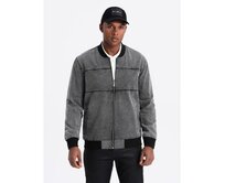 Pánská džínová bunda katana s cargo kapsami a kapucí - modrá V3 C558 Šedá, S