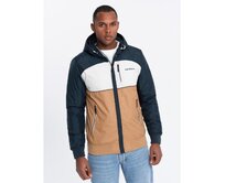 Kurtka męska sportowa z kapturem C447 - V1 brązowa Bílá, S