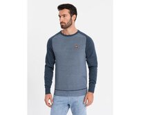 Pánský pletený svetr RELAXED FIT se vzory - tmavě modrý V1 OM-SWSW-0111 Námořnická modrá, M