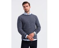 Pletený pánský svetr RELAXED FIT se vzory - tmavě modrý V1 OM-SWSW-0111 Námořnická modrá, S