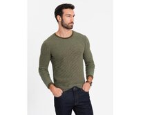 Pletený pánský svetr RELAXED FIT se vzory - tmavě modrý V1 OM-SWSW-0111 Olivová, S