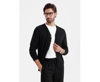 Pánský pletený svetr se strukturovanými puntíky - tmavě modrý V1 OM-SWSW-0118 Černá, S