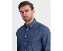 Pánská vzorovaná tenká džínová košile s kapsou - modrá V2 OM-SHDS-0179 Modrá, S