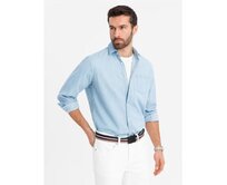 Pánská džínová košile s vyšívanou kapsou - světle modrá V1 OM-SHDS-0181 Modrá, S